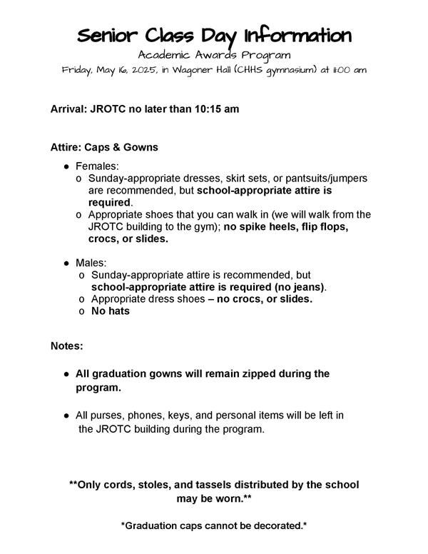 Senior Class Day Information